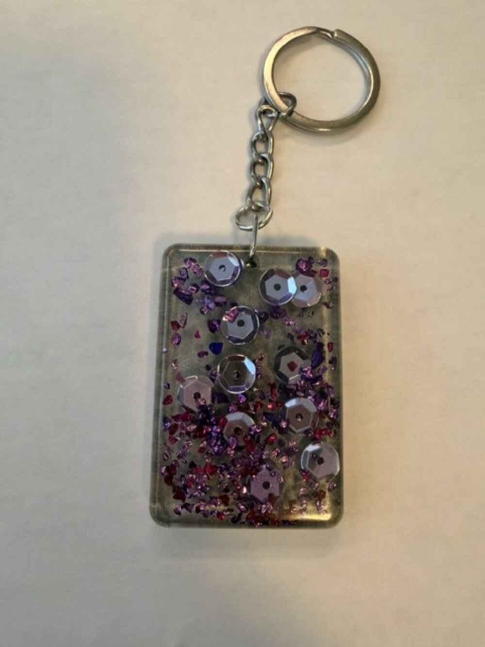 Handmade Sparkling Violet & Silver Rectangular Resin Bag Charm